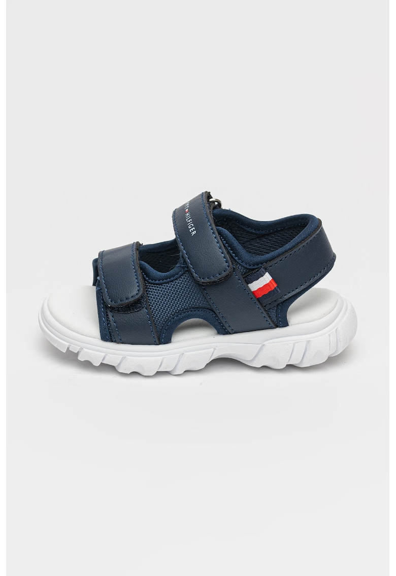 Sandale cu inchidere velcro si logo - Bleumarin
