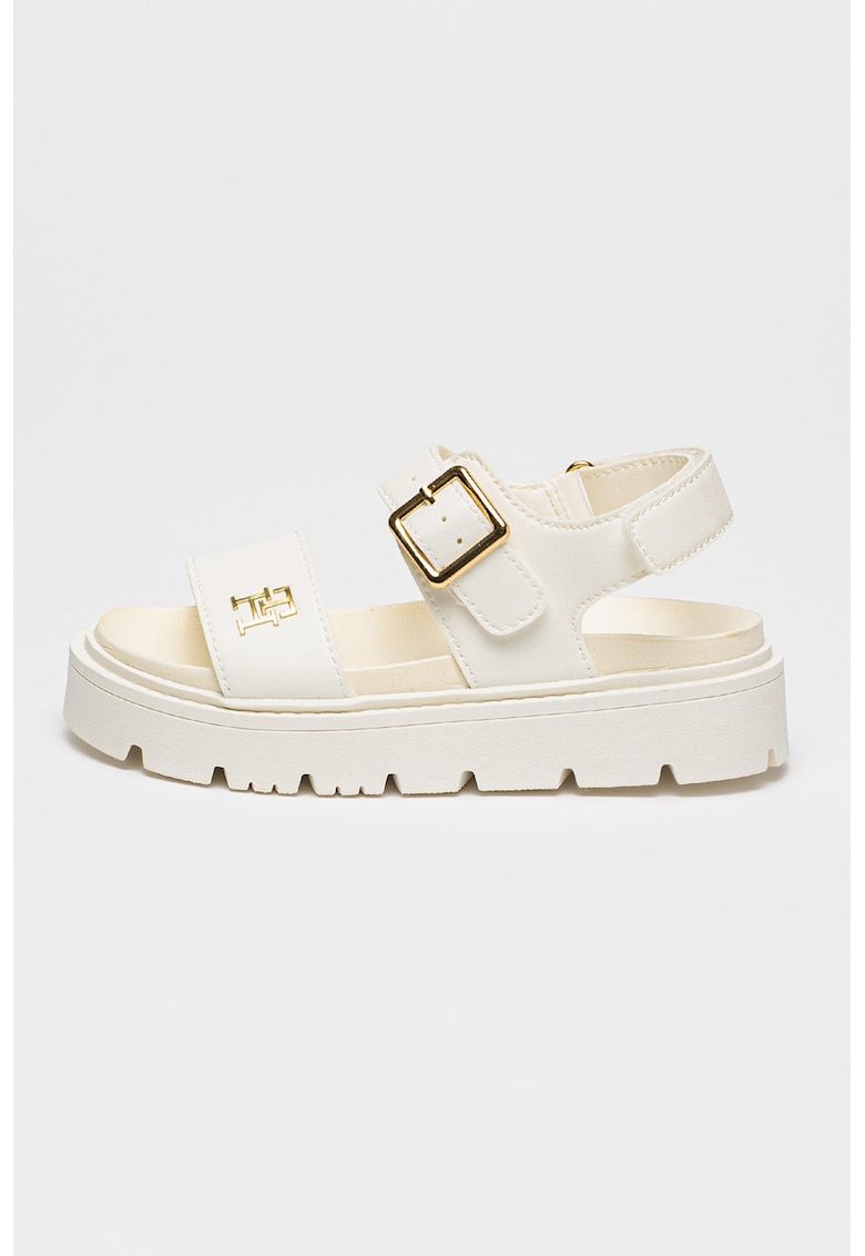 Sandale din piele ecologica cu talpa flatform si inchidere velcro