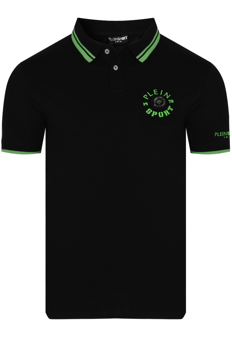 Tricou Polo Pentru Barbati - PS25MPL02/02 BLACK - Design Modern Cu Logo - Confort Si Calitate - Bumbac Elastic - Negru/Verde - Negru