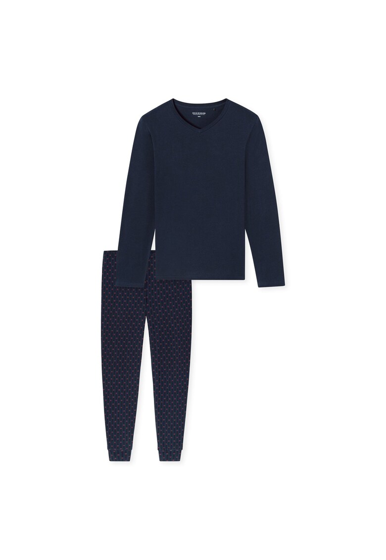 Pijama cu imprimeu grafic si pantaloni lungi - Visiniu/Albastru ultramarin