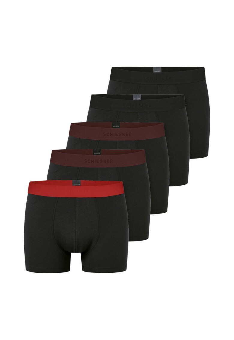 Set de boxeri cu banda contrastanta in talie - 5 Perechi - Rosu/Negru