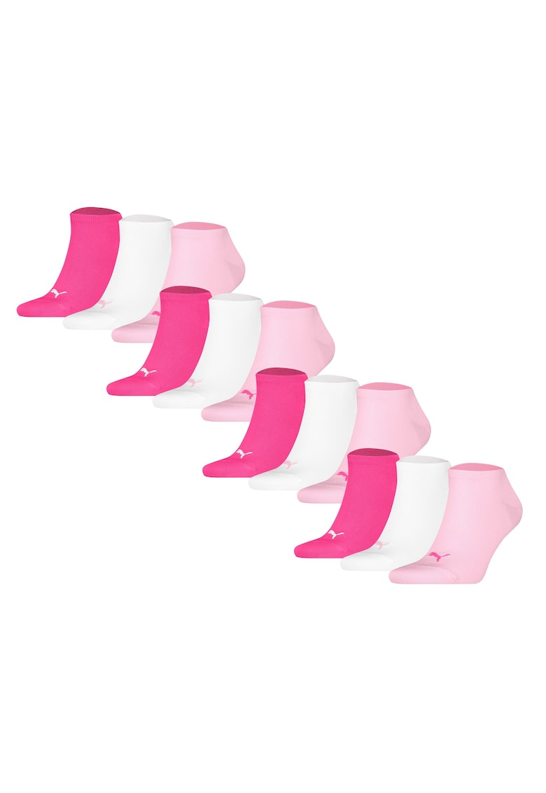 Set de sosete unisex pana la glezna - 12 perechi - Alb/Roz