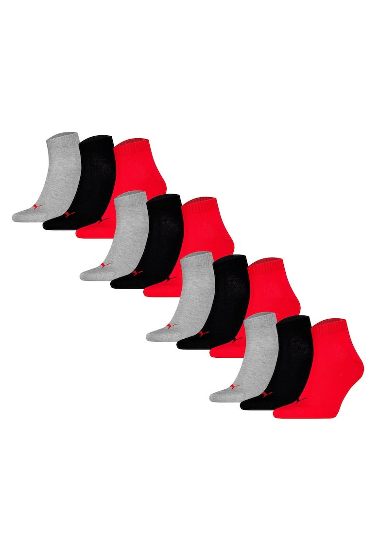 Puma Set de sosete scurte unisex - 12 perechi - Rosu/Negru/Gri