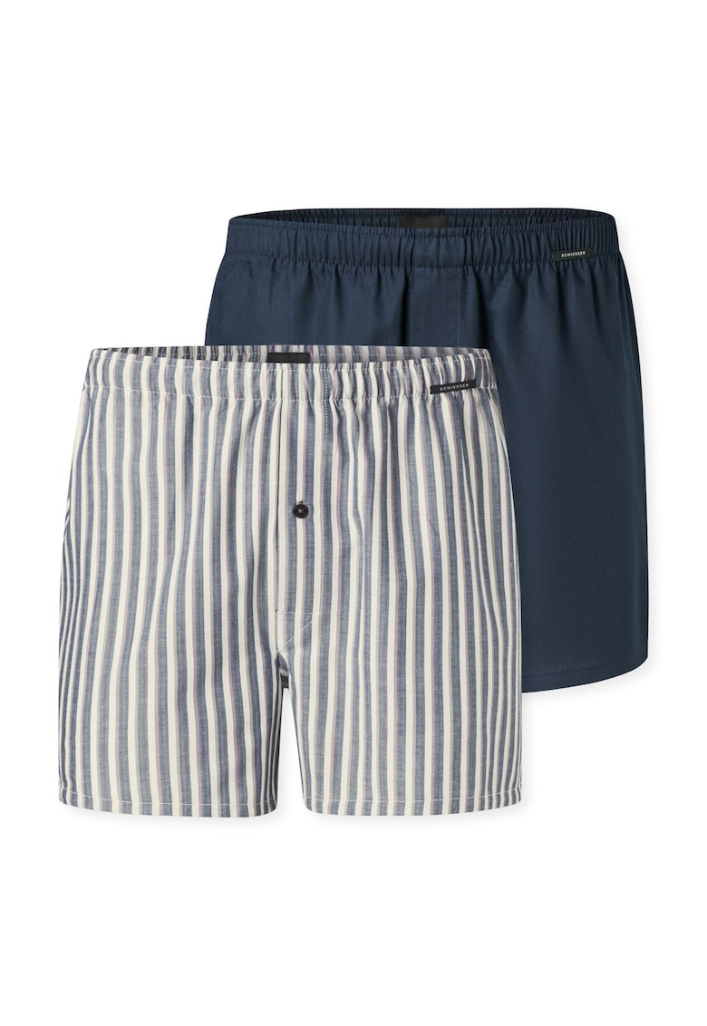 Set de boxeri de bumbac cu talie elastica - 2 perechi - Alb/Albastru