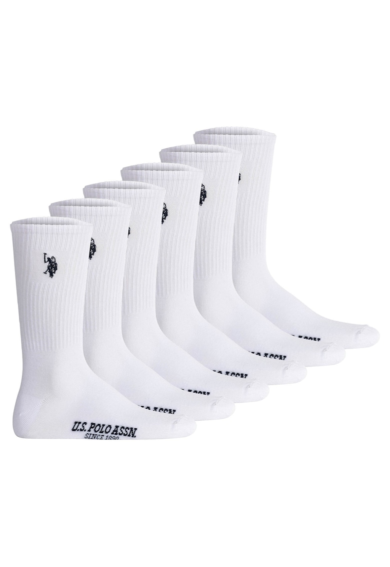 US POLO ASSN Set de sosete lungi cu imprimeu logo - 6 perechi - Alb