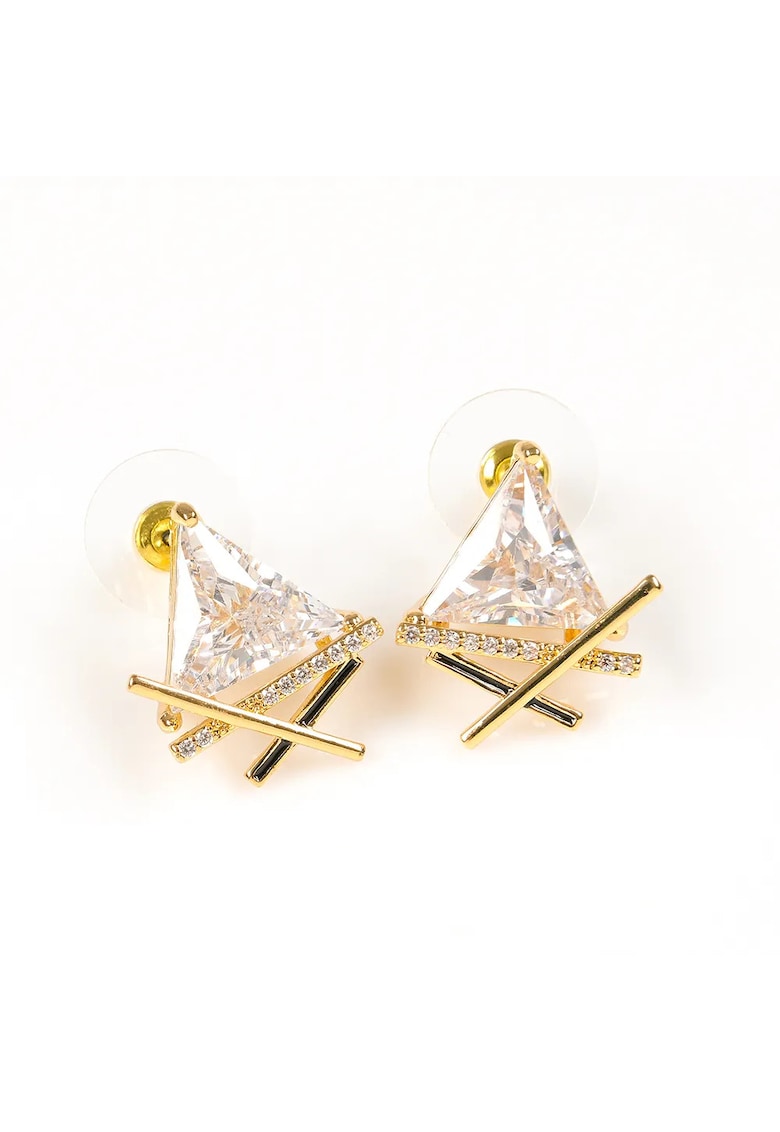 Cercei aurii cu piatra alba triunghiulara -  Paris