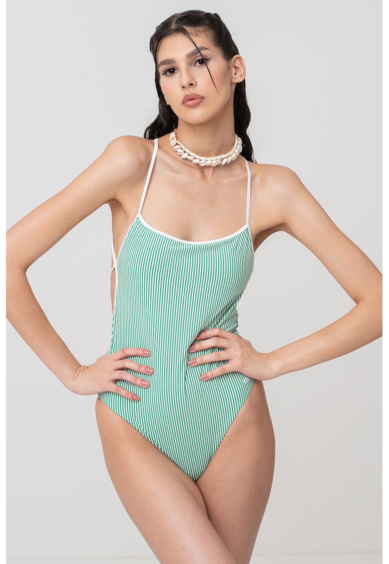 Costum de baie întreg alb-verde