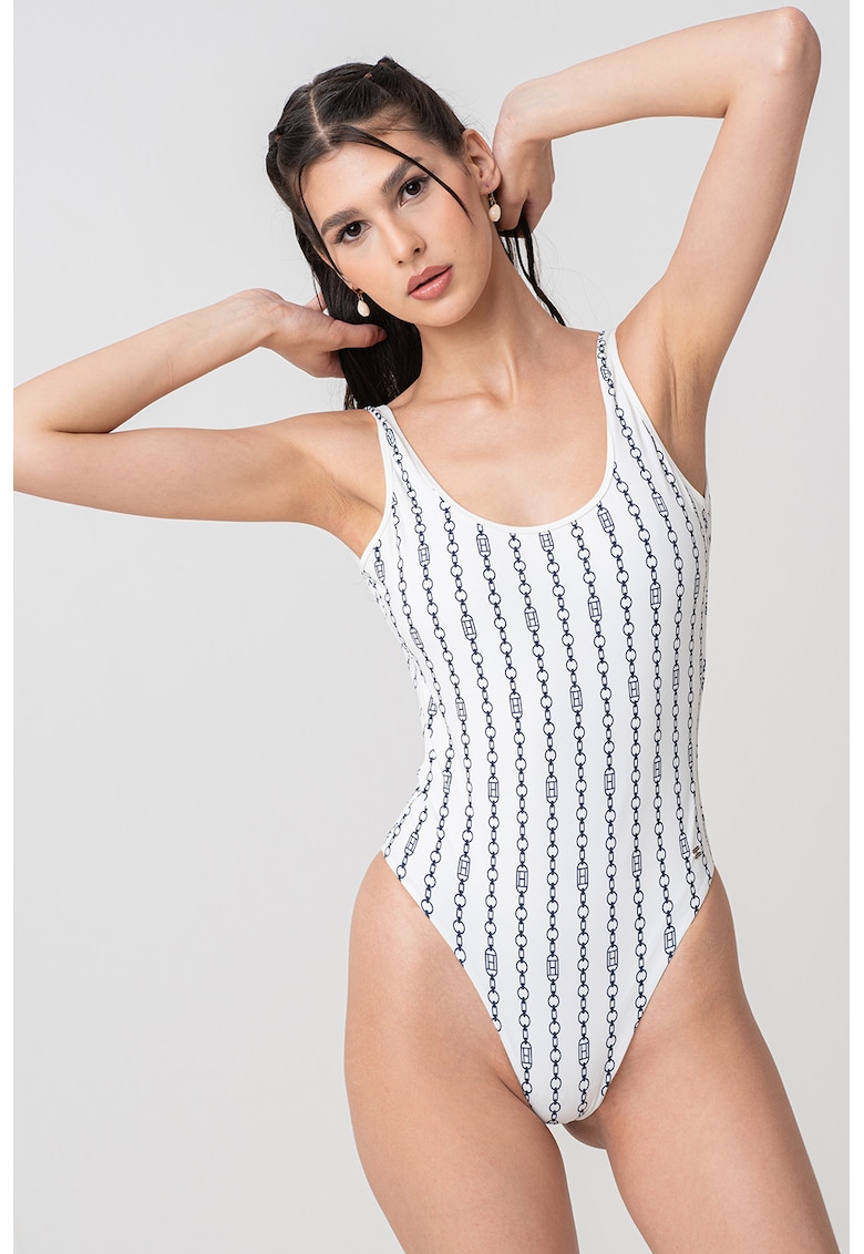 Costum de baie întreg alb-albastru