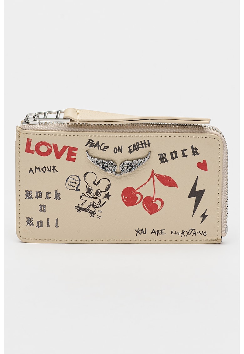 Portcart de piele cu imprimeu grafic Portcart de piele cu imprimeu grafic