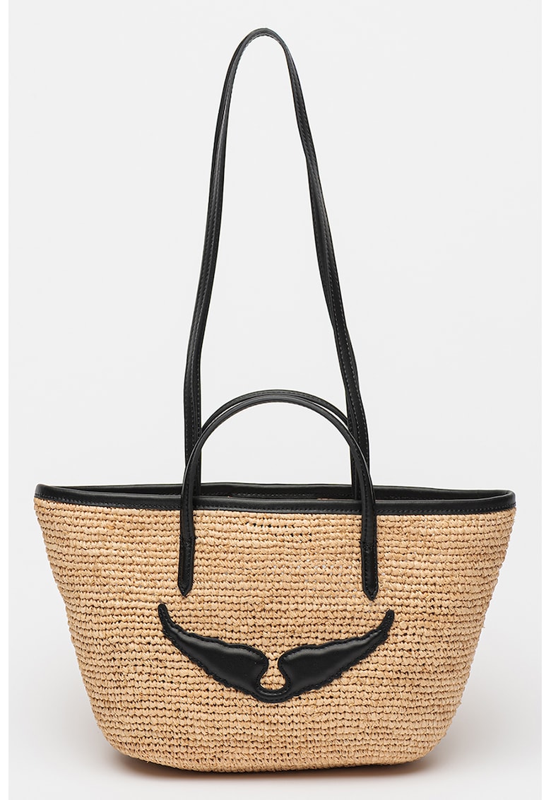 Geanta shopper din rafie cu garnituri de piele Geanta shopper din rafie cu garnituri de piele