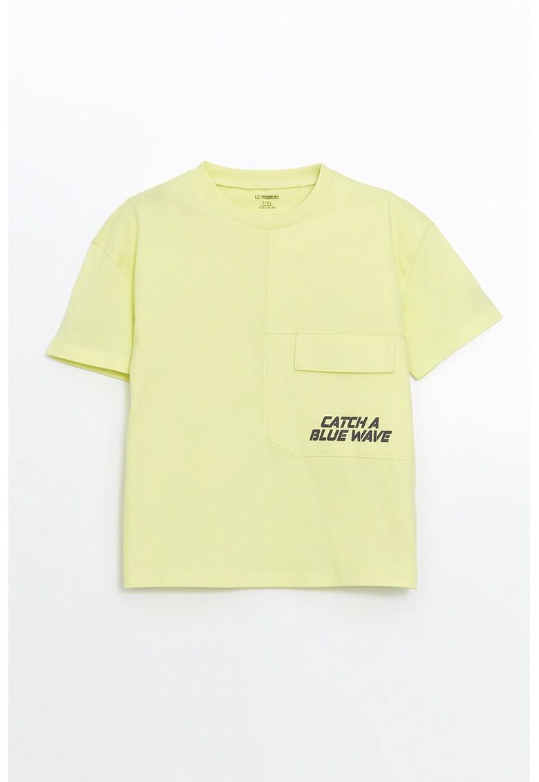 Tricou din bumbac cu imprimeu text - Verde lime