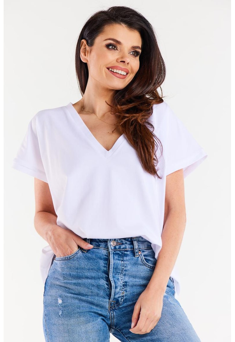 Bluza cu decolteu in V si croiala lejera -