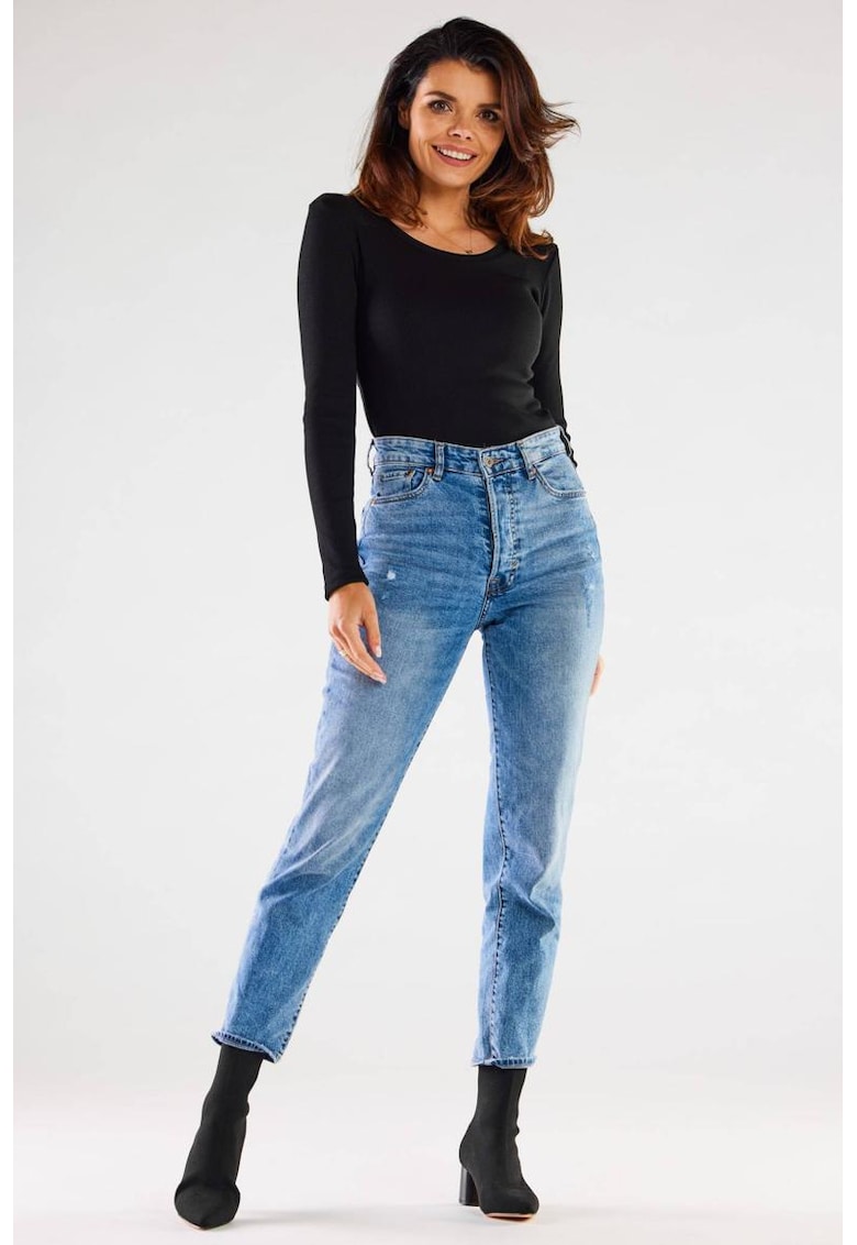 Bluza slim fit cu decolteu rotund si maneci lungi