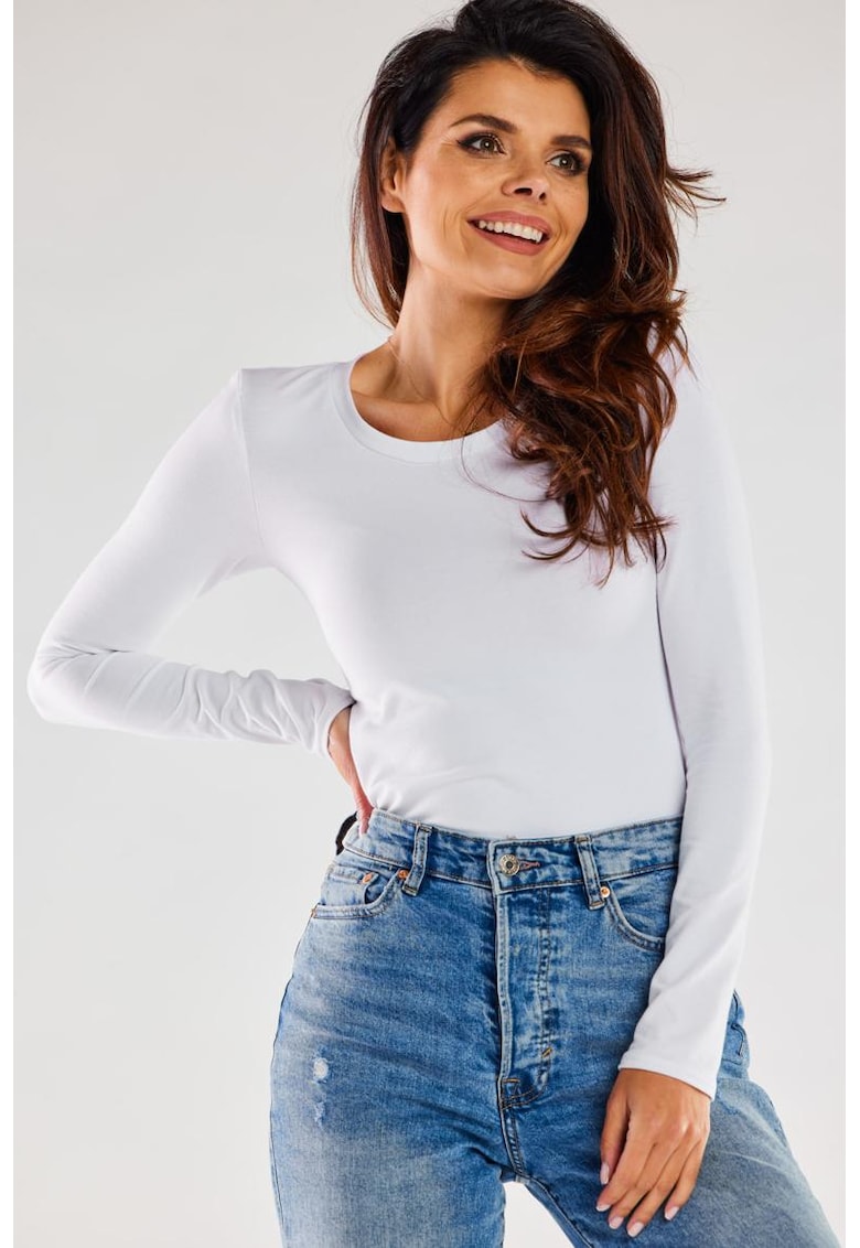 Bluza slim fit cu decolteu rotund -