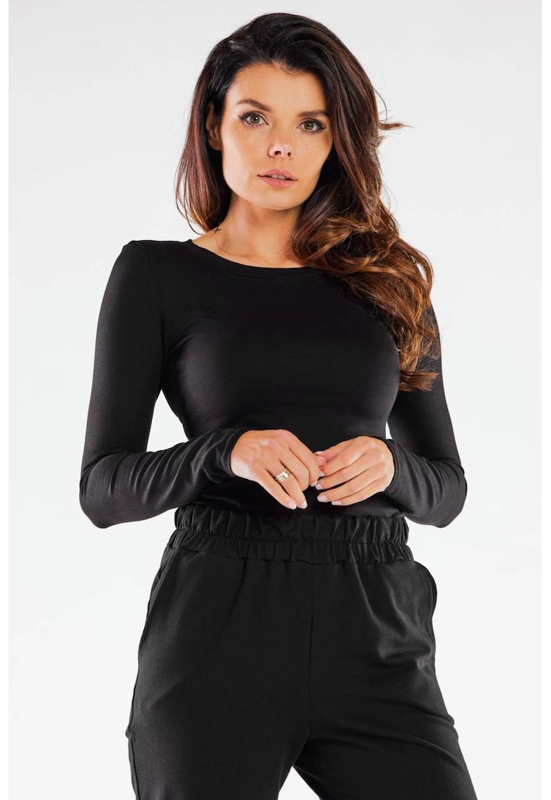 Bluza slim fit cu guler rotund