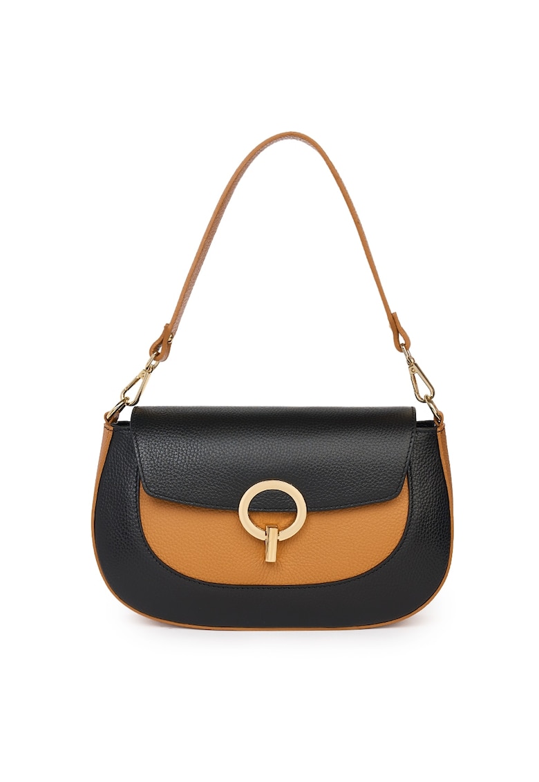 Geanta dama din piele naturala Rosalia gri - Negru/Coniac