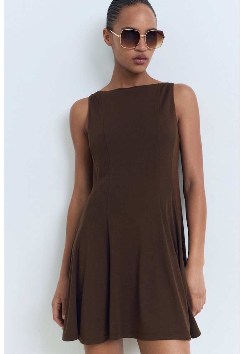 Rochie uni din amestec de bumbac - Maro