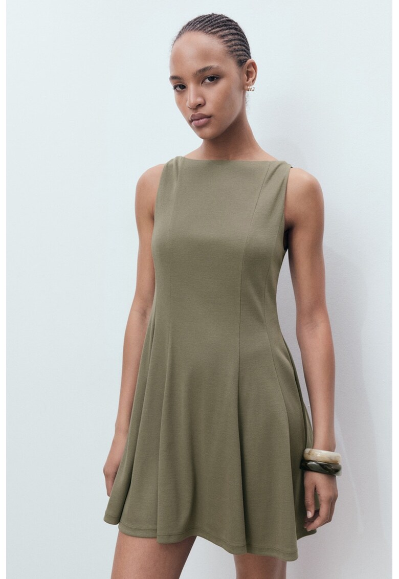 Rochie uni din amestec de bumbac - Kaki