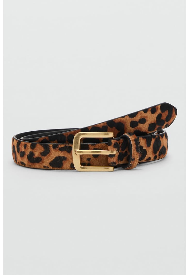 Curea din piele cu imprimeu animal print - Maro inchis/Caramel