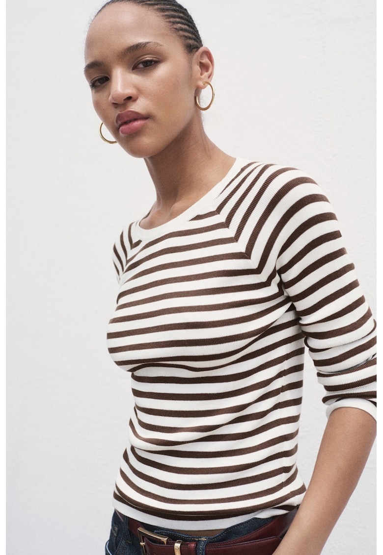 Pulover cu decolteu barcuta - Visiniu/Alb fildes