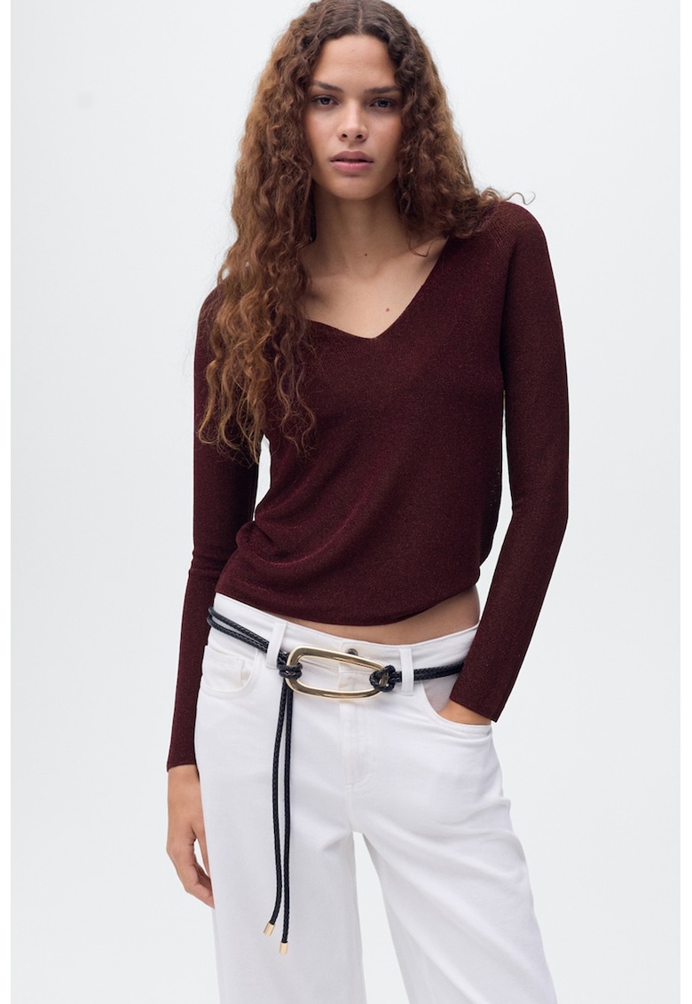 Pulover cu decolteu in V si model uni