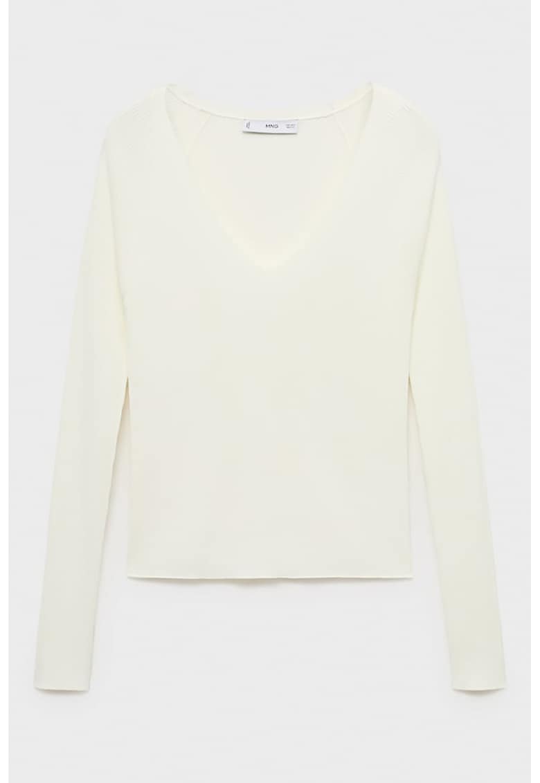 Pulover cu decolteu in V - Alb murdar