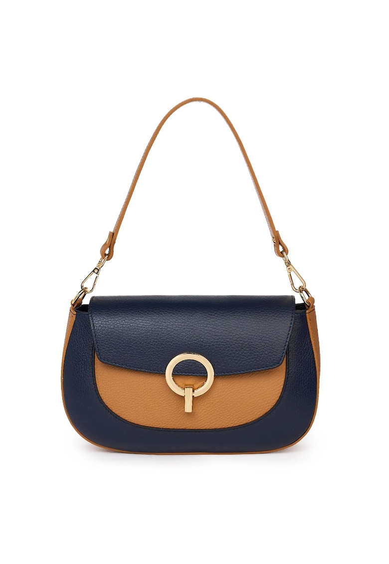 Geanta dama din piele naturala Rosalia gri - Coniac/Bleumarin