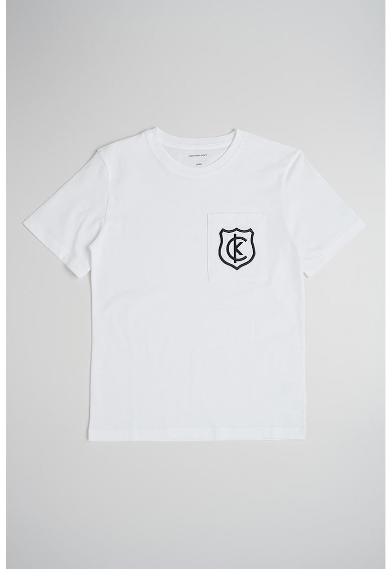 Tricou cu decolteu la baza gatului si logo brodat - Negru/Alb optic