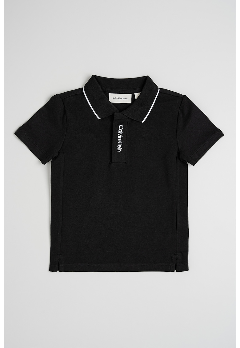 Tricou polo cu logo brodat - Negru/Alb optic