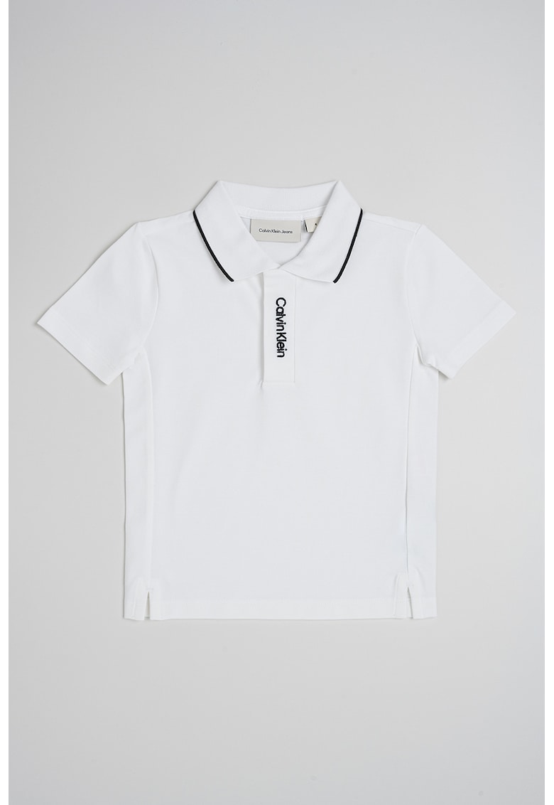 Tricou polo cu logo brodat - Negru stins/Alb optic