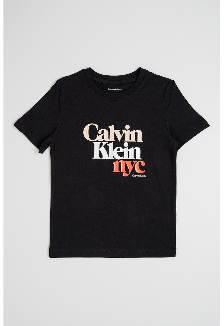 Tricou regular fit cu imprimeu logo - Negru/Coral/Piersica