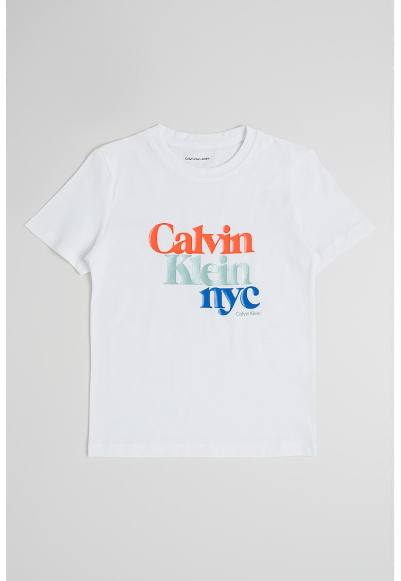 Tricou regular fit cu imprimeu logo - Portocaliu mandarina/Alb optic/Verde aquamarin