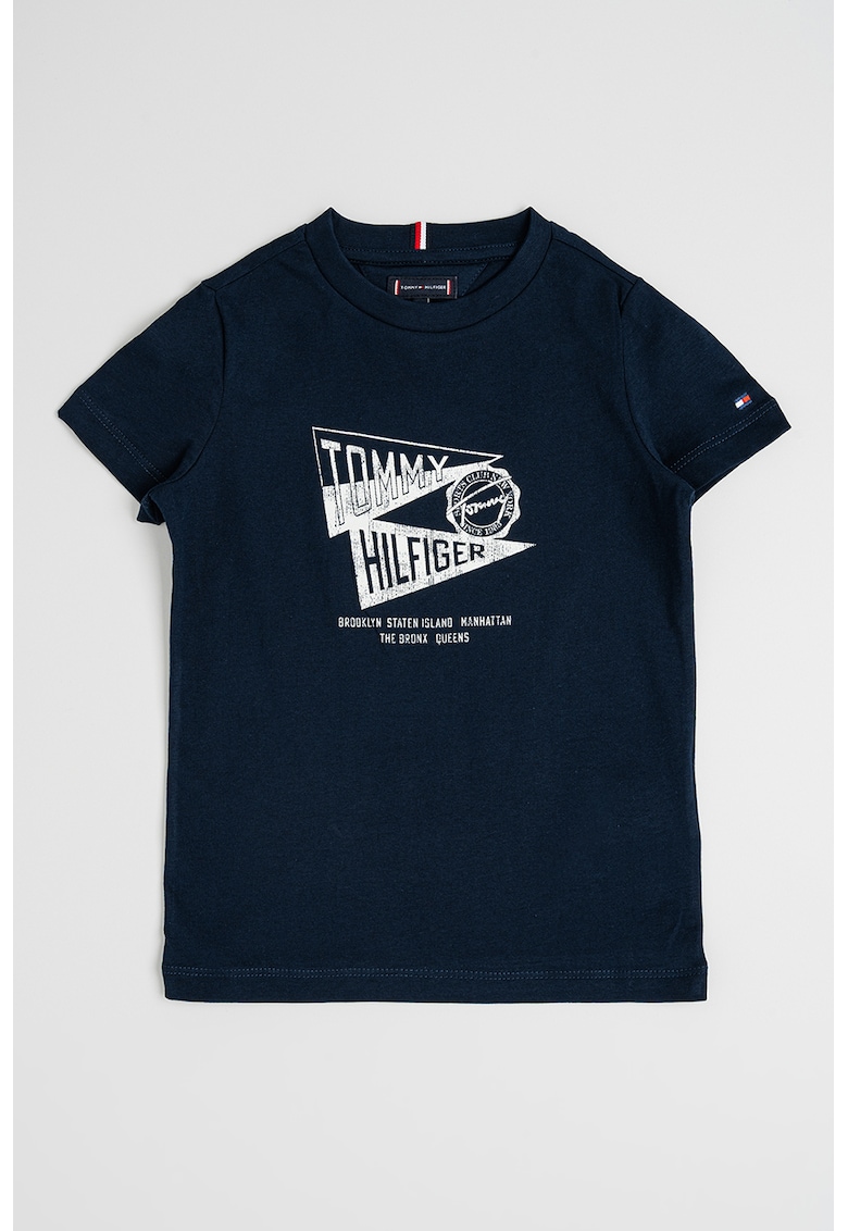 Tommy Hilfiger Tricou de bumbac cu imprimeu logo - Alb murdar/Bleumarin