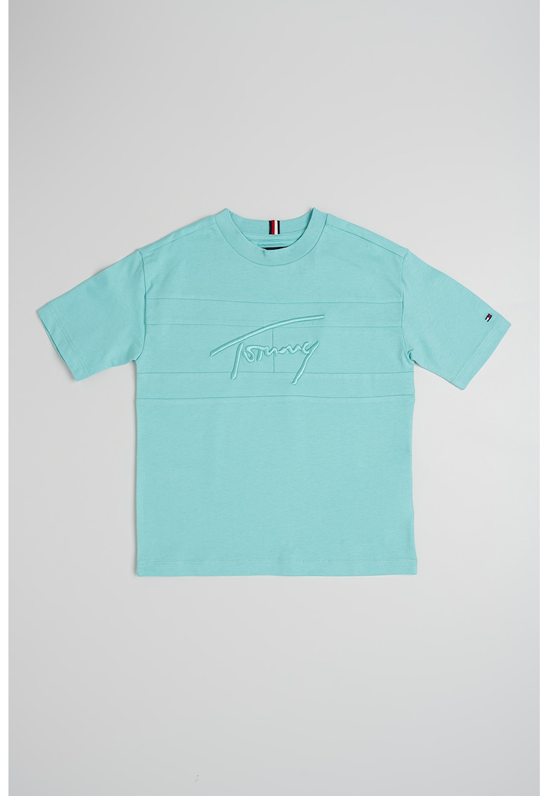 Tricou de bumbac cu logo brodat - Turcoaz