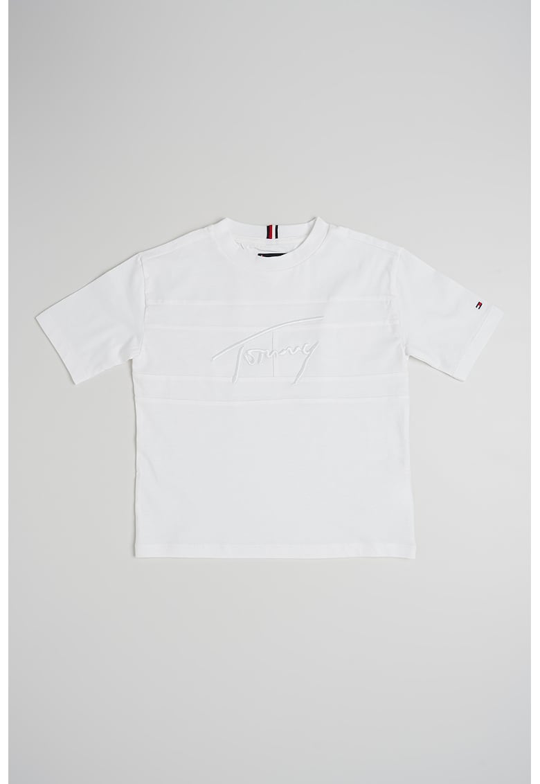 Tricou de bumbac cu logo brodat - Alb optic