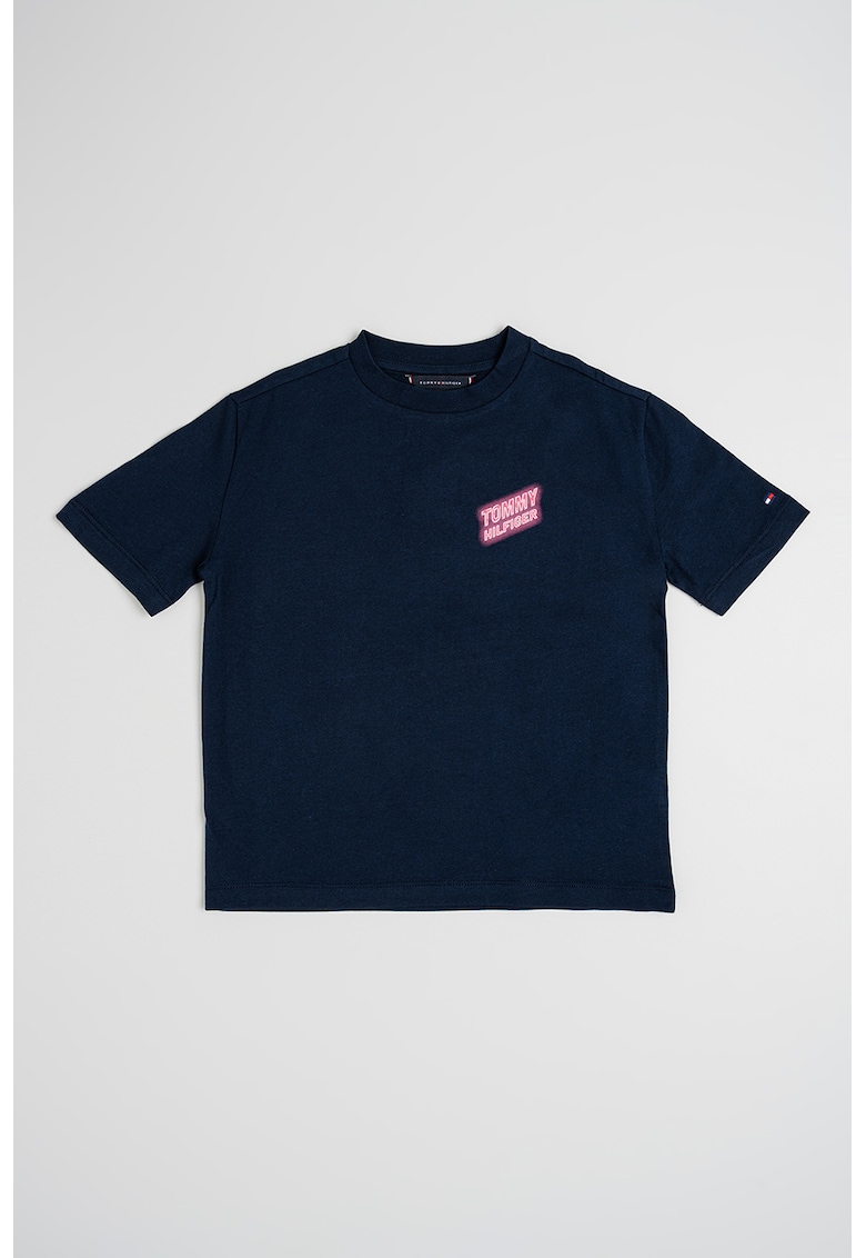 Tricou de bumbac cu imprimeu - Albastru inchis/Roz pastel