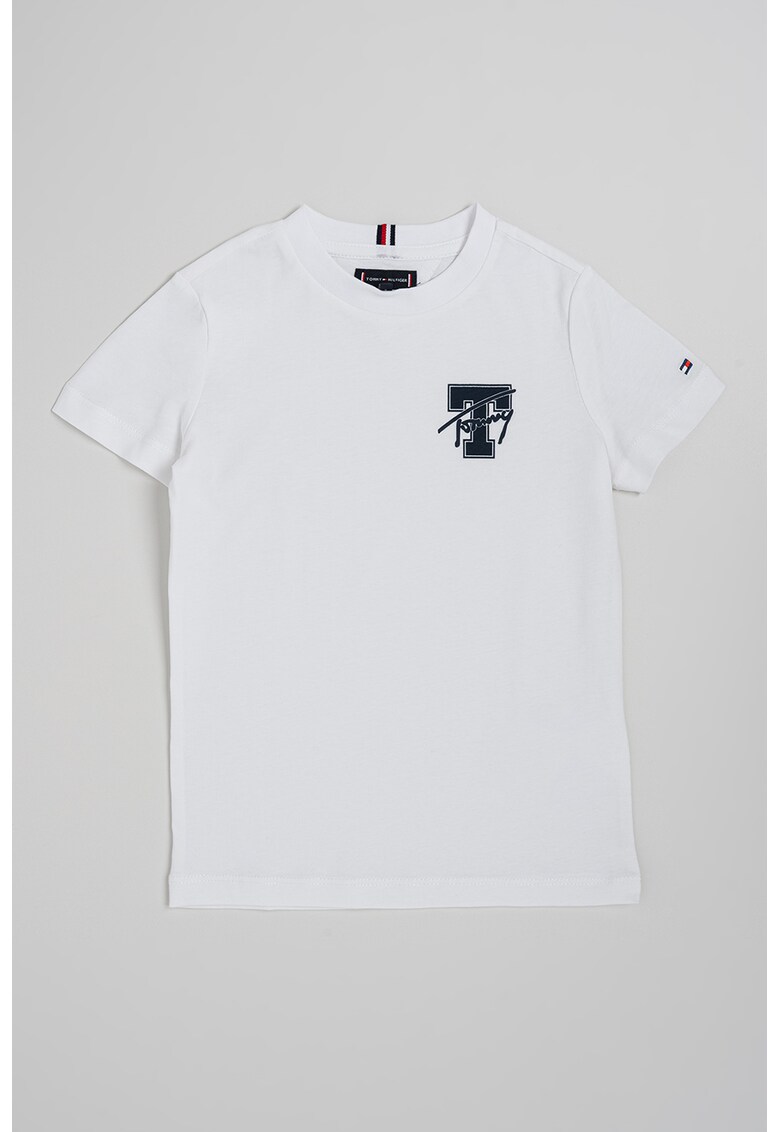 Tricou de bumbac cu logo pe piept - Albastru inchis/Alb optic