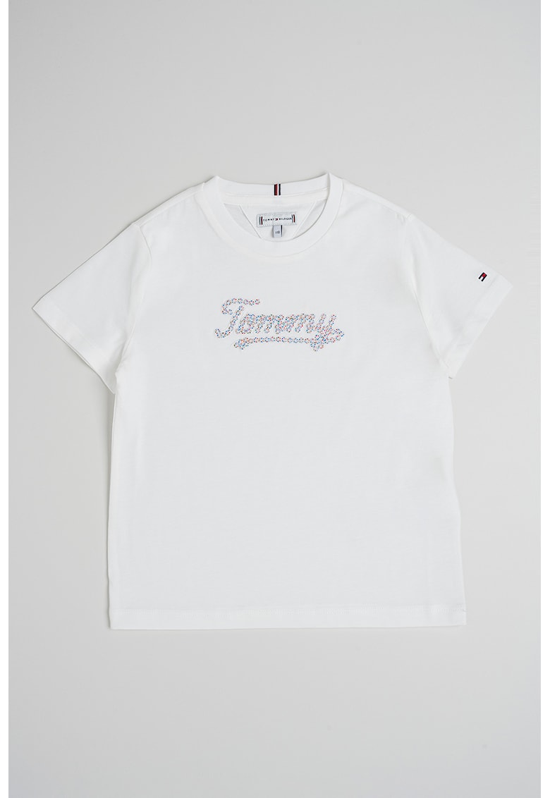 Tricou de bumbac cu logo brodat - Albastru pastel/Roz pastel/Alb optic