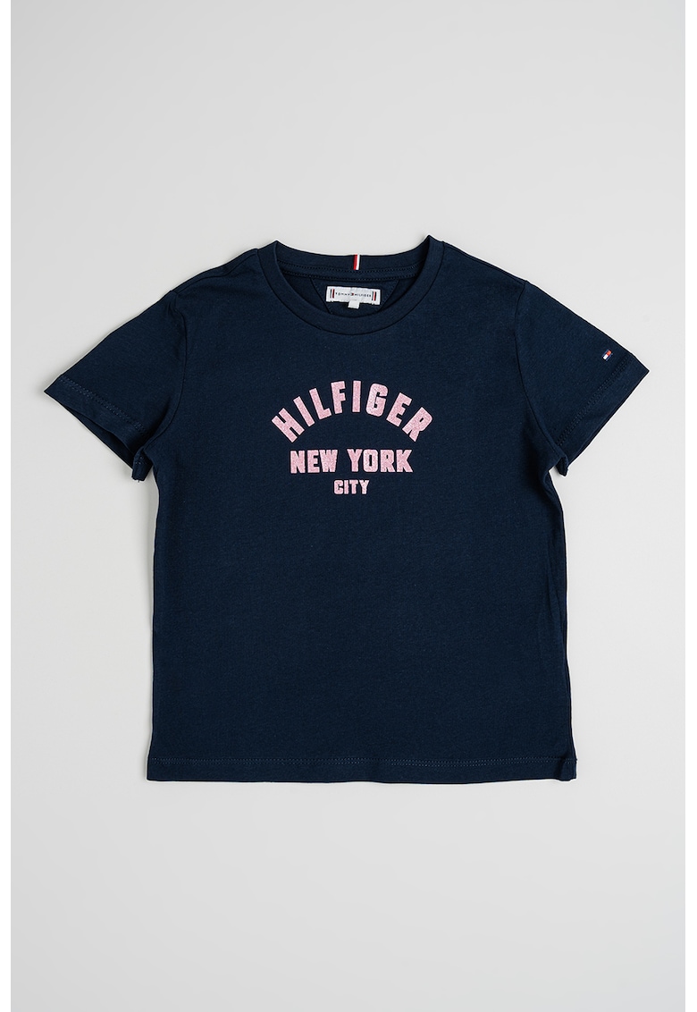 Tricou de bumbac cu imprimeu logo - Roz fandango/Bleumarin