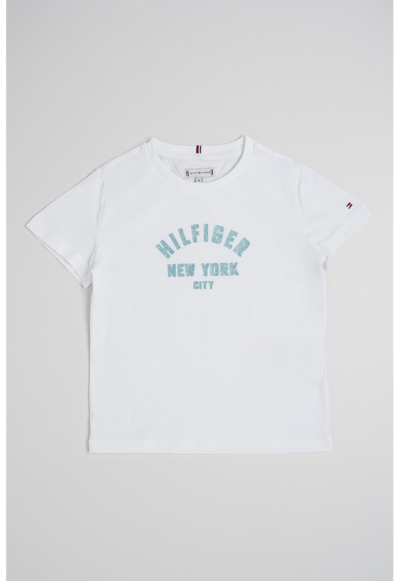 Tricou de bumbac cu imprimeu logo - Alb optic/Verde persan