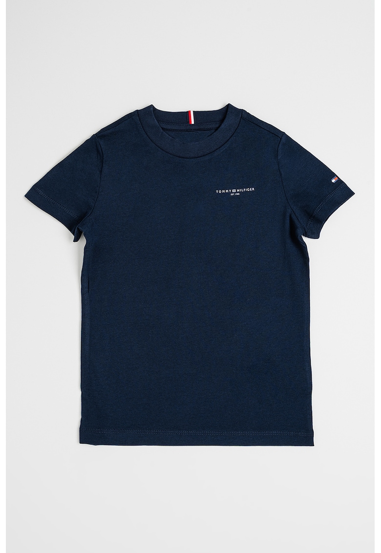 Tricou de bumbac cu decolteu la baza gatului - Alb optic/Bleumarin