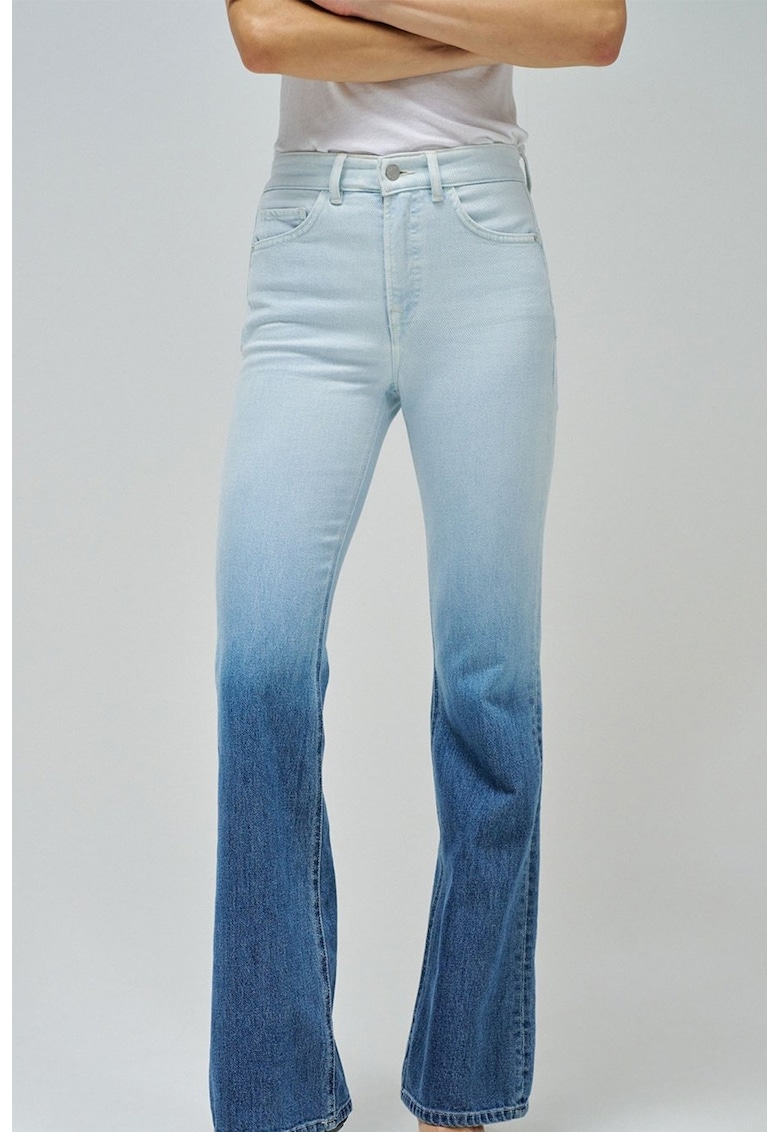 Blugi cu model colorblock si talie inalta - Albastru inchis/Albastru glaciar