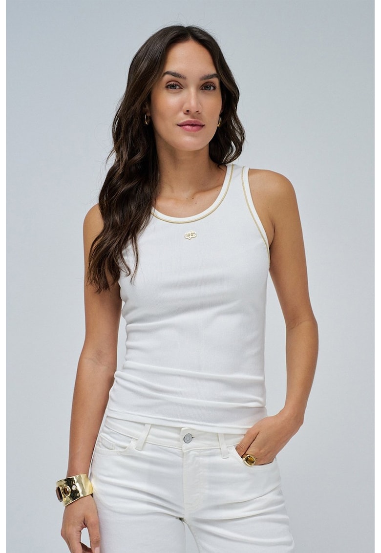 Top slim fit cu decolteu rotund - Alb optic
