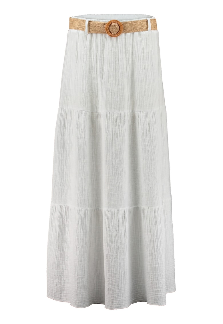 Fusta maxi din bumbac cu curea in talie