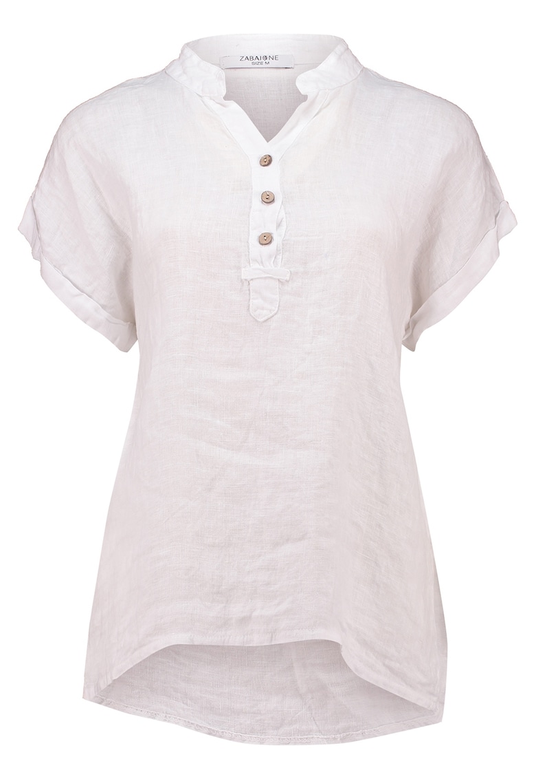 Bluza din in cu decolteu tunica si maneci scurte