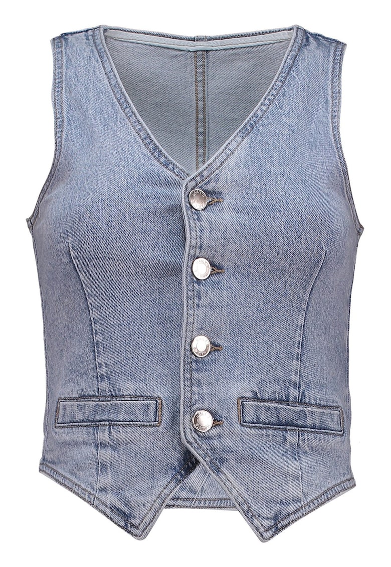 Vesta din denim cu decolteu in V