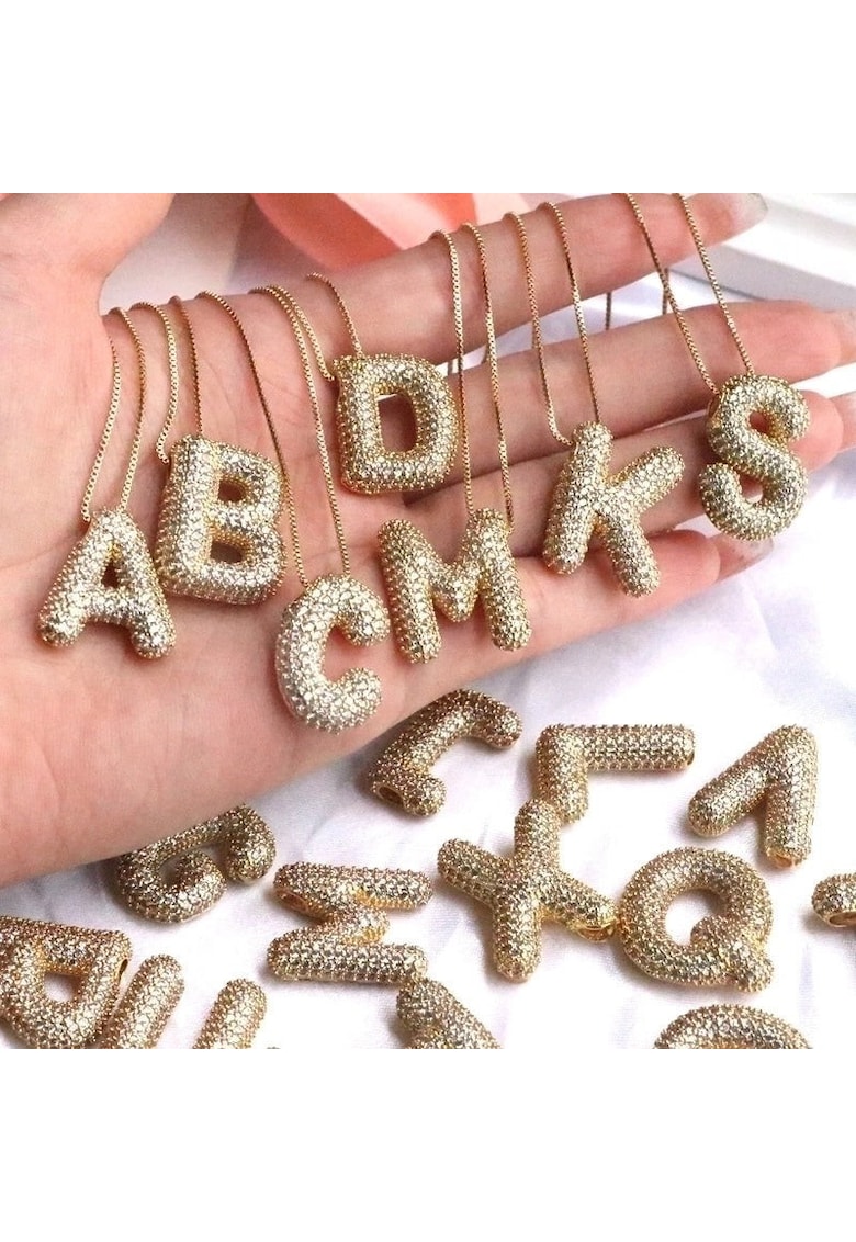 Colier auriu - din otel inoxidabil - cu pietre din zirconiu - suflat cu aur 18k - cu initiala - C7