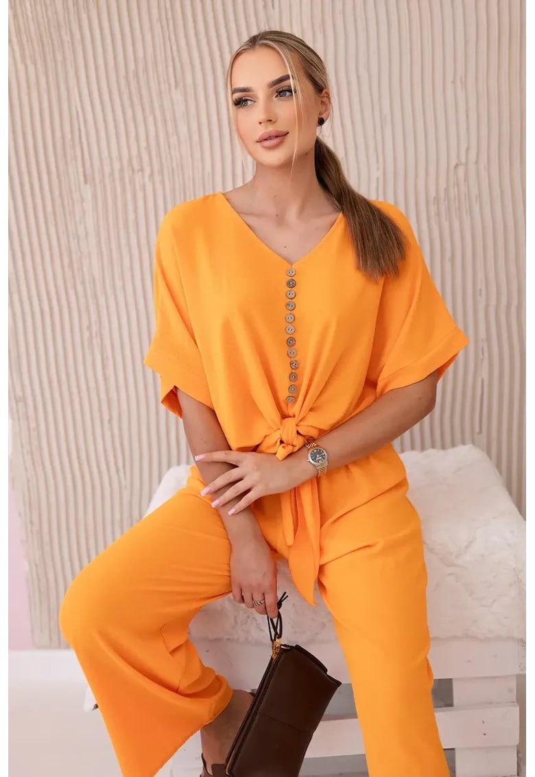 Set de bluza cu nod frontal si pantaloni -