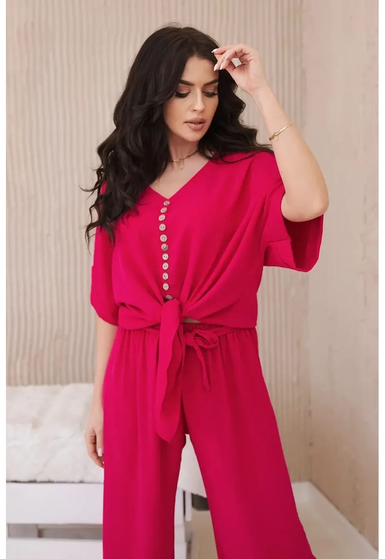 Set de bluza cu nod frontal si pantaloni -