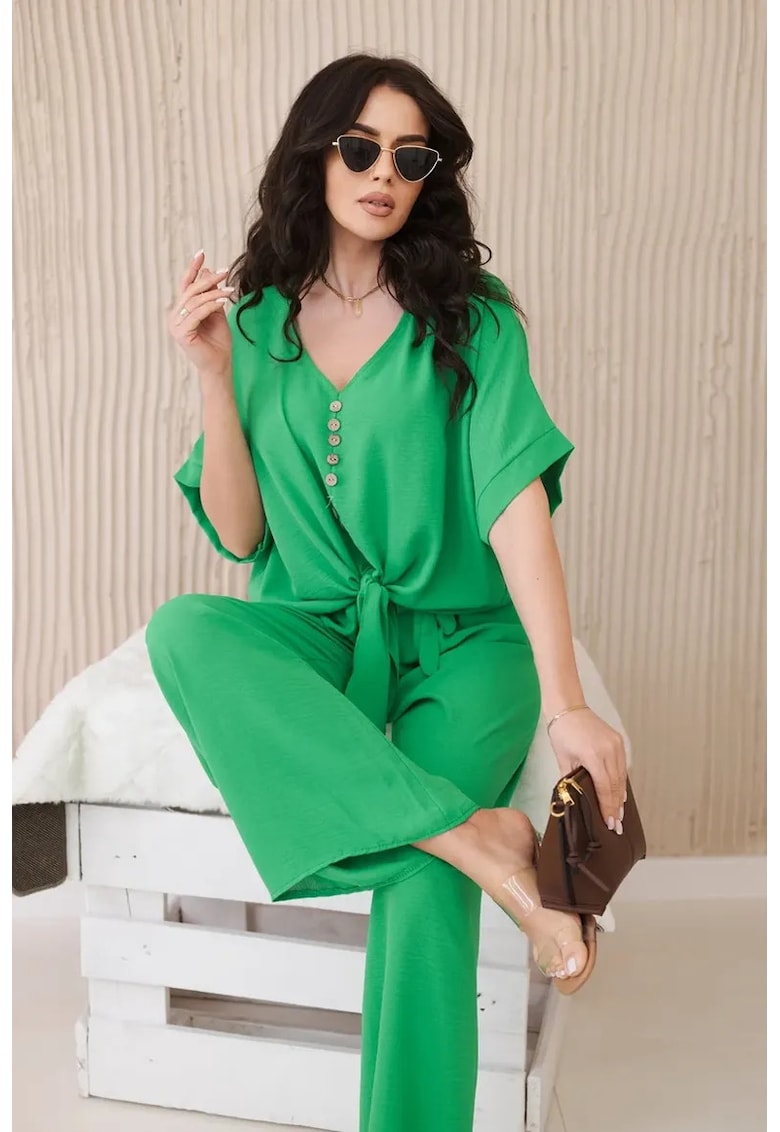 Set de bluza cu nod frontal si pantaloni -